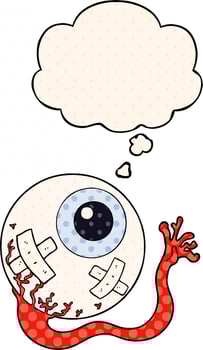 cartoon injured eyeball and thought bubble in comic book style vector
