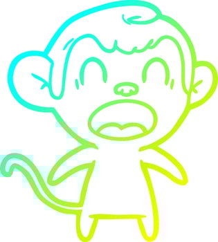 cold gradient line drawing shouting cartoon monkey vector