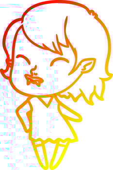 warm gradient line drawing cartoon vampire girl with blood on cheek vector