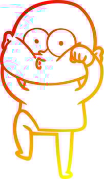 warm gradient line drawing cartoon bald man staring vector