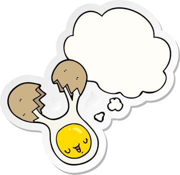 cartoon cracked egg and thought bubble as a printed sticker vector