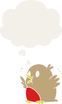 cartoon excited robin and thought bubble in retro style vector