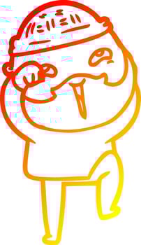 warm gradient line drawing cartoon happy bearded man vector