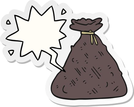cartoon old hessian sack and speech bubble sticker vector