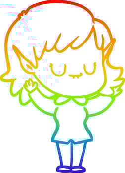 rainbow gradient line drawing happy cartoon elf girl vector