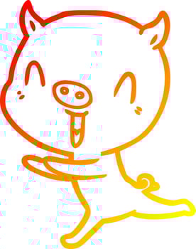 warm gradient line drawing happy cartoon pig running vector