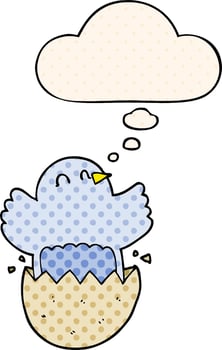 cartoon hatching chicken and thought bubble in comic book style vector