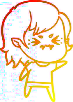 warm gradient line drawing annoyed cartoon vampire girl vector