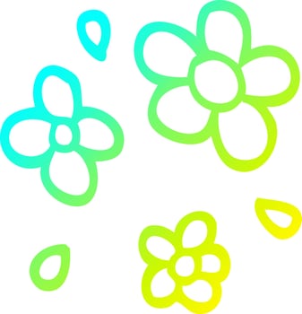 cold gradient line drawing cartoon decorative flowers vector