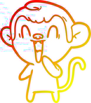 warm gradient line drawing cartoon laughing monkey vector