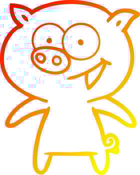 warm gradient line drawing cheerful pig cartoon vector