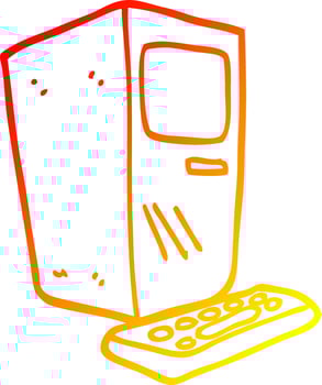 warm gradient line drawing cartoon office computer vector
