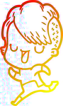 warm gradient line drawing cute cartoon girl with hipster haircut vector