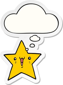 happy cartoon star and thought bubble as a printed sticker vector