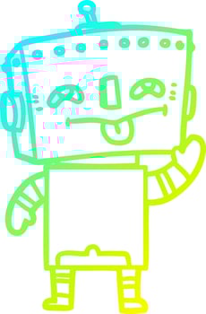 cold gradient line drawing cartoon robot vector