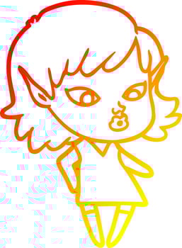 warm gradient line drawing pretty cartoon elf girl vector