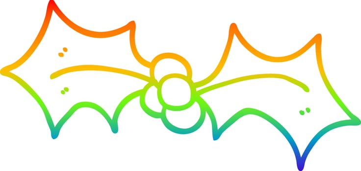 rainbow gradient line drawing cartoon christmas holly vector