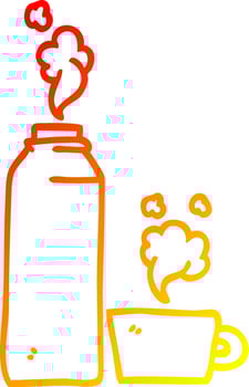 warm gradient line drawing cartoon hot drinks flask vector