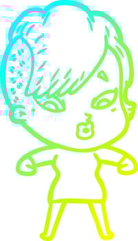 cold gradient line drawing cartoon surprised girl vector
