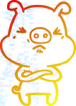 warm gradient line drawing cartoon angry pig vector