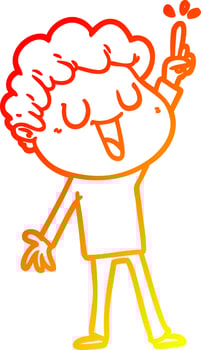 warm gradient line drawing laughing cartoon man with great idea vector