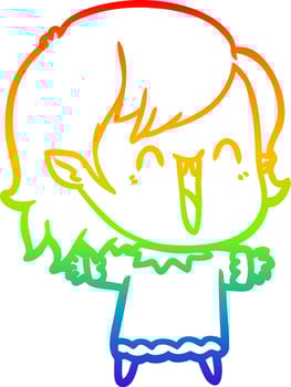 rainbow gradient line drawing cute cartoon happy vampire girl vector