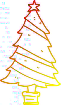 warm gradient line drawing cartoon christmas tree vector