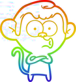 rainbow gradient line drawing cartoon hooting monkey vector