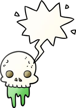 cartoon spooky halloween skull and speech bubble in smooth gradient style vector