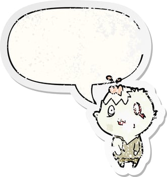 cartoon zombie and speech bubble distressed sticker vector