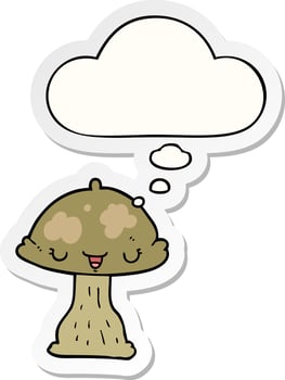 cartoon toadstool and thought bubble as a printed sticker vector