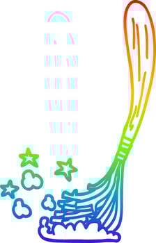 rainbow gradient line drawing cartoon magic broom vector