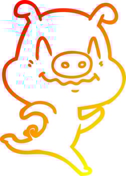 warm gradient line drawing nervous cartoon pig vector