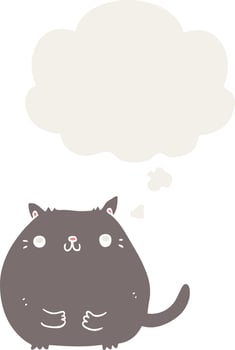 cartoon cat and thought bubble in retro style vector
