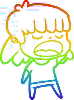rainbow gradient line drawing cartoon woman talking loudly vector