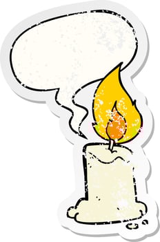cartoon candle and speech bubble distressed sticker vector