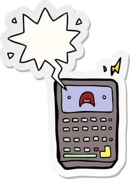 cartoon calculator and speech bubble sticker vector