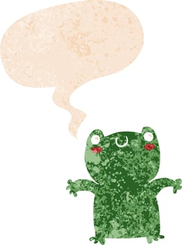 cartoon frog and speech bubble in retro textured style vector