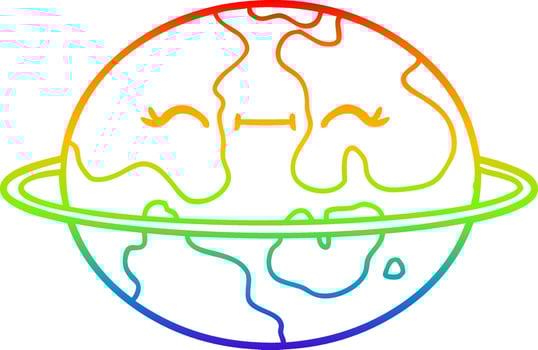 rainbow gradient line drawing cartoon habitable alien planet vector