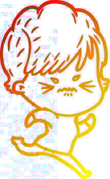 warm gradient line drawing cartoon frustrated woman vector