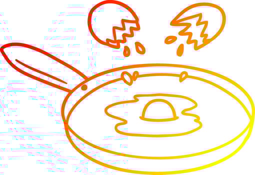 warm gradient line drawing cartoon pan frying egg vector