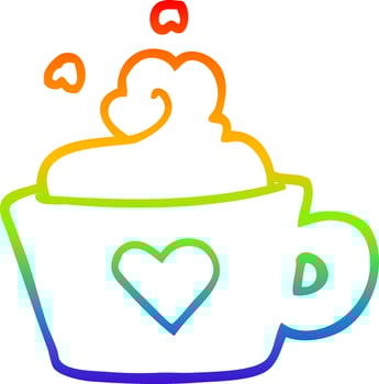 rainbow gradient line drawing cartoon cup of coffee vector