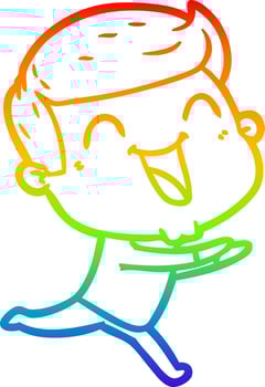 rainbow gradient line drawing cartoon man laughing vector