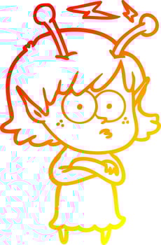 warm gradient line drawing cartoon alien girl vector