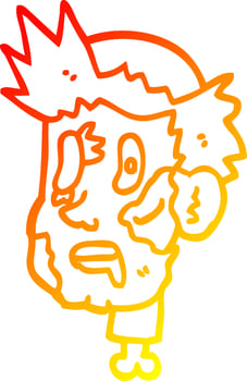 warm gradient line drawing cartoon zombie head vector