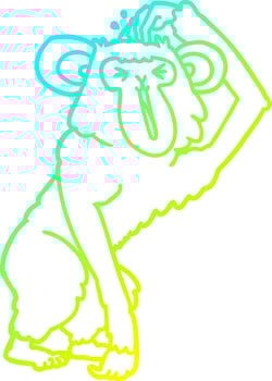 cold gradient line drawing cartoon chimp scratching head vector