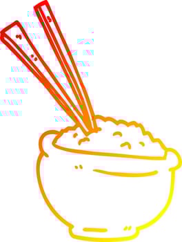 warm gradient line drawing cartoon tasty bowl of rice vector