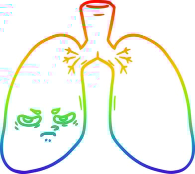 rainbow gradient line drawing cartoon angry lungs vector