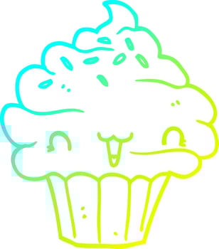 cold gradient line drawing cute cartoon frosted cupcake vector