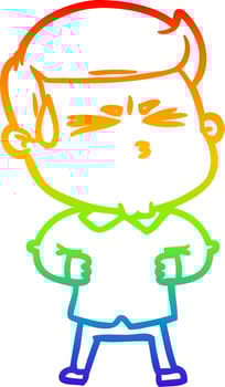 rainbow gradient line drawing cartoon man sweating vector